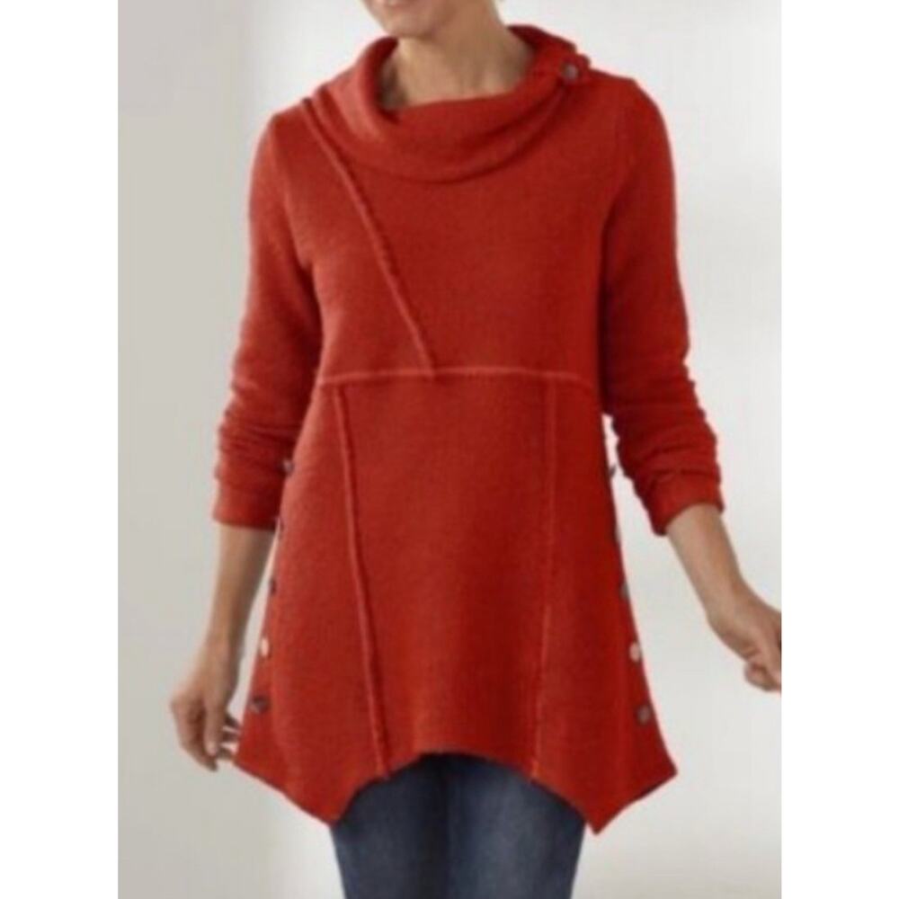 Soft Surroundings Breakwater Cowl Neck Coral Knit Tunic Sweater Women Size PL